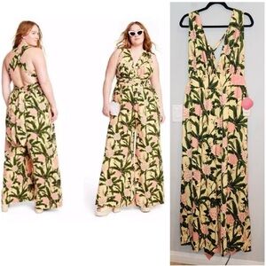 Agua Bendita Yellow Pink Green Floral Wide-Leg Jumpsuit
